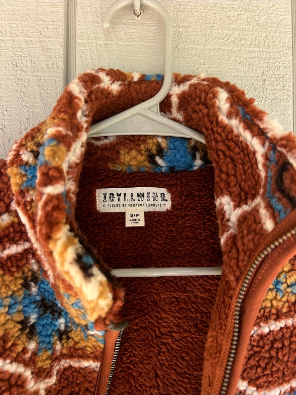 Jasper Rust Patterned Sherpa Zip Jacket - Picture 2 of 6